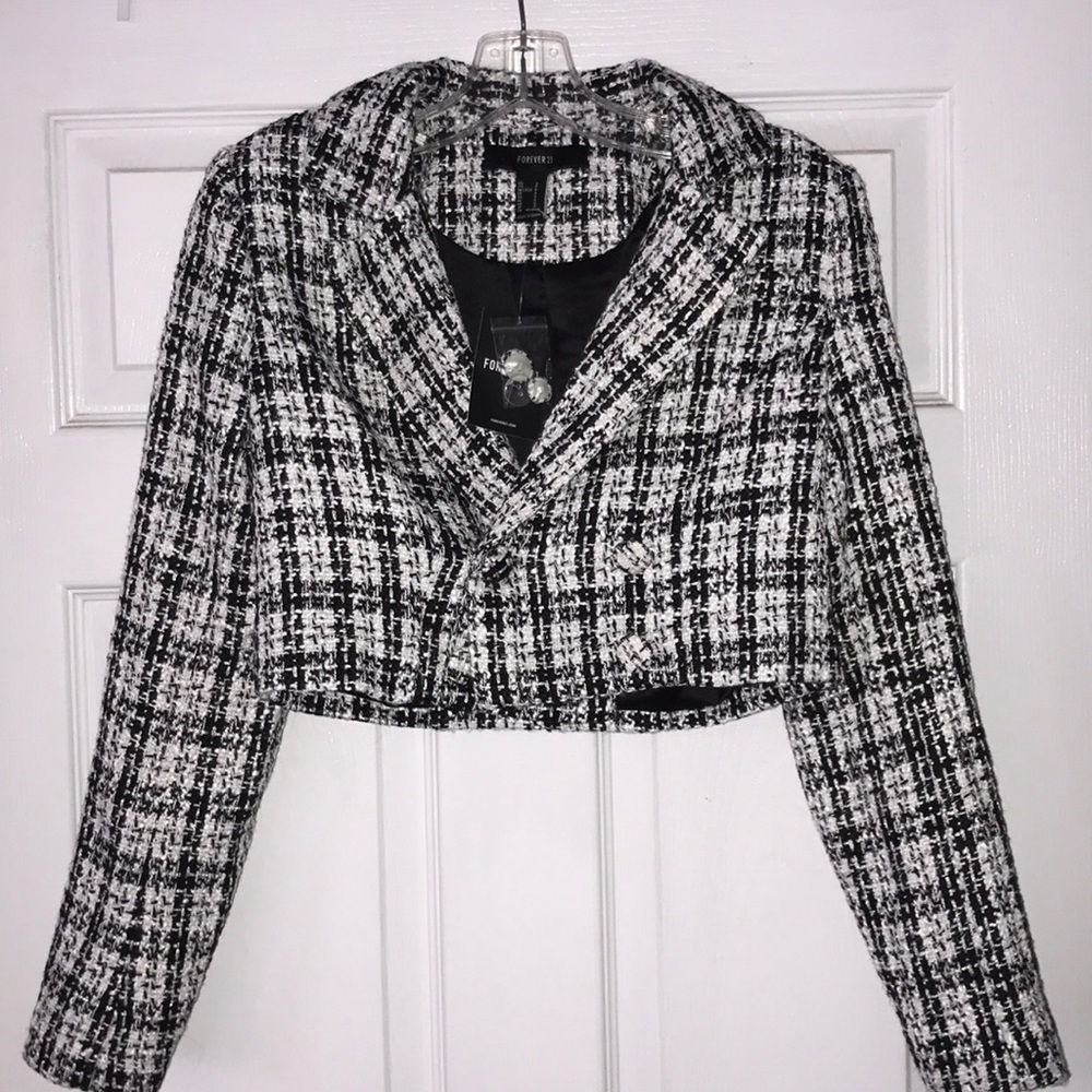 NEW Forever 21 Plaid Cropped Blazer, size S